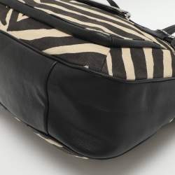 Pre Owned Coach Taylor Black/Light Beige Zebra Print Canvas Satchel