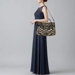 Pre Owned Coach Taylor Black/Light Beige Zebra Print Canvas Satchel