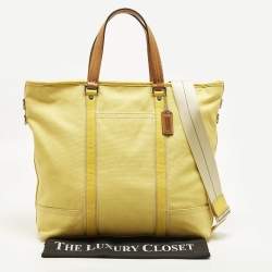 Pre Owned Coach Carryall Oversized Yellow Canvas and Leather Tote