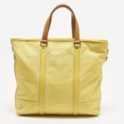 Pre Owned Coach Carryall Oversized Yellow Canvas and Leather Tote