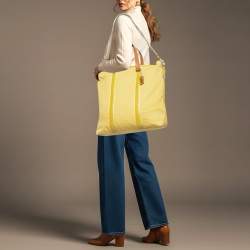 Pre Owned Coach Carryall Oversized Yellow Canvas and Leather Tote