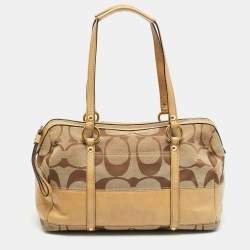 Pre Owned Coach Beige Signature Canvas and Leather Satchel