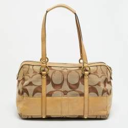 Pre Owned Coach Beige Signature Canvas and Leather Satchel