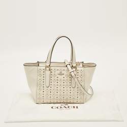 Pre Owned حقيبة كوتش كروسبي جلد أبيض زهري مزخرف