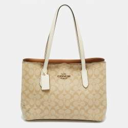 Pre Owned Coach Avenue Beige/White Signature Coated Canvas Tote
