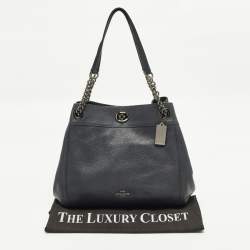 Pre Owned Coach Turnlock Edie Navy Blue Leather Shoulder Bag