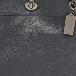 Pre Owned Coach Turnlock Edie Navy Blue Leather Shoulder Bag