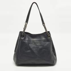 Pre Owned Coach Turnlock Edie Navy Blue Leather Shoulder Bag