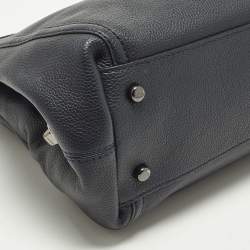 Pre Owned Coach Turnlock Edie Navy Blue Leather Shoulder Bag