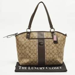 Pre Owned Coach Front Pocket Beige/Brown Signature Coated Canvas Leather Satchel