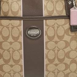 Pre Owned Coach Front Pocket Beige/Brown Signature Coated Canvas Leather Satchel