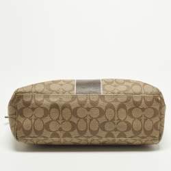 Pre Owned Coach Front Pocket Beige/Brown Signature Coated Canvas Leather Satchel