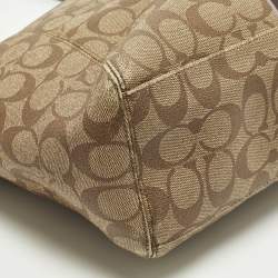 Pre Owned Coach Front Pocket Beige/Brown Signature Coated Canvas Leather Satchel