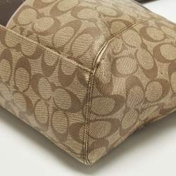 Pre Owned Coach Front Pocket Beige/Brown Signature Coated Canvas Leather Satchel