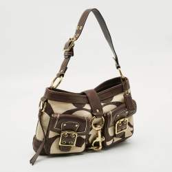 Pre Owned Coach Mandy Brown/Natural Signature Canvas and Leather Shoulder Bag