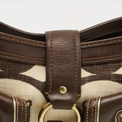 Pre Owned Coach Mandy Brown/Natural Signature Canvas and Leather Shoulder Bag