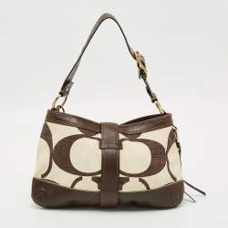 Pre Owned Coach Mandy Brown/Natural Signature Canvas and Leather Shoulder Bag