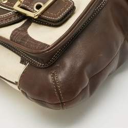 Pre Owned Coach Mandy Brown/Natural Signature Canvas and Leather Shoulder Bag