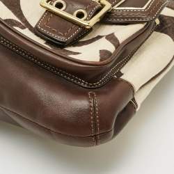 Pre Owned Coach Mandy Brown/Natural Signature Canvas and Leather Shoulder Bag