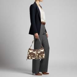 Pre Owned Coach Mandy Brown/Natural Signature Canvas and Leather Shoulder Bag