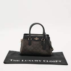 Pre Owned Coach Darci Mini Brown/Black Signature Coated Canvas Carryall Satchel
