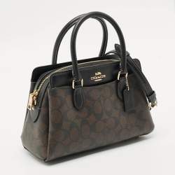 Pre Owned Coach Darci Mini Brown/Black Signature Coated Canvas Carryall Satchel