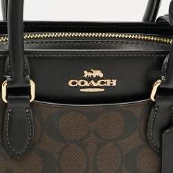 Pre Owned Coach Darci Mini Brown/Black Signature Coated Canvas Carryall Satchel