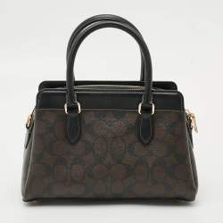 Pre Owned Coach Darci Mini Brown/Black Signature Coated Canvas Carryall Satchel
