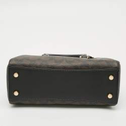 Pre Owned Coach Darci Mini Brown/Black Signature Coated Canvas Carryall Satchel
