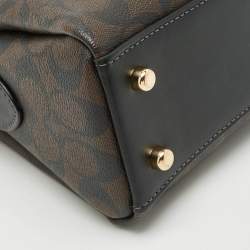 Pre Owned Coach Darci Mini Brown/Black Signature Coated Canvas Carryall Satchel