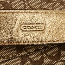 Pre Owned Coach Beige/Gold Signature Canvas and Leather Shoulder Bag