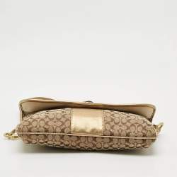 Pre Owned Coach Beige/Gold Signature Canvas and Leather Shoulder Bag