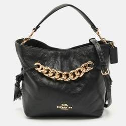 مملوكة مسبقًا Coach Andy Drawstring Black Leather Bucket Bag