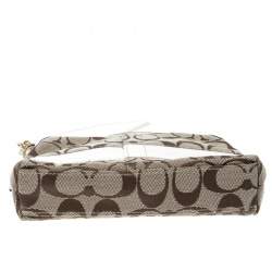 Coach Beige/White Signature Canvas Wristlet Pouch