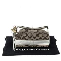 Coach Beige/White Signature Canvas Wristlet Pouch