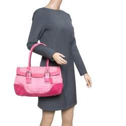 Pre Owned Coach Pink Canvas and Suede Satchel