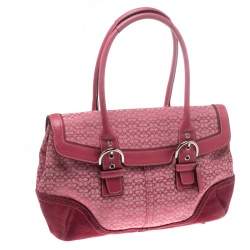 Pre Owned Coach Pink Canvas and Suede Satchel