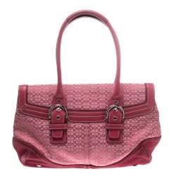 Pre Owned Coach Pink Canvas and Suede Satchel