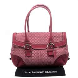 Pre Owned Coach Pink Canvas and Suede Satchel