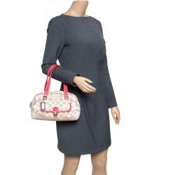 Coach Beige/Pink Signature Canvas and Leather Satchel