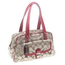 Coach Beige/Pink Signature Canvas and Leather Satchel