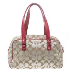 Coach Beige/Pink Signature Canvas and Leather Satchel