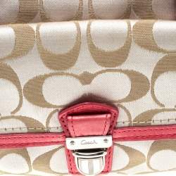 Coach Beige/Pink Signature Canvas and Leather Satchel