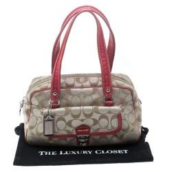 Coach Beige/Pink Signature Canvas and Leather Satchel