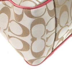 Coach Beige/Pink Signature Canvas and Leather Satchel