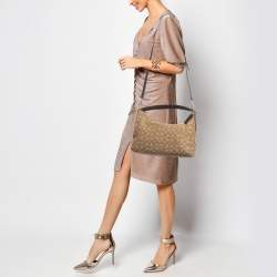 Coach Beige Signature Canvas East West Celeste Hobo