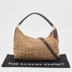 Coach Beige Signature Canvas East West Celeste Hobo