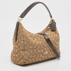 Coach Beige Signature Canvas East West Celeste Hobo