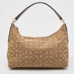 Coach Beige Signature Canvas East West Celeste Hobo