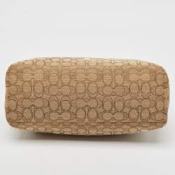 Coach Beige Signature Canvas East West Celeste Hobo
